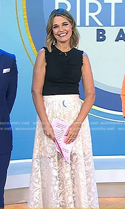 Savannah’s black top and ivory floral lace skirt on Today
