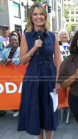 Savannah’s navy sleeveless utility shirtdress on Today