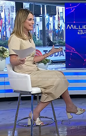 Savannah’s white horsebit slide sandals on Today