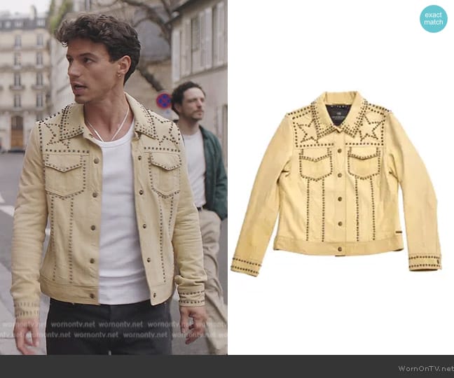 Scotch and Soda Leather Jacket worn by Benoît (Kevin Dias) on Emily in Paris