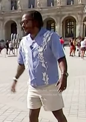 Scott’s blue embroidered shirt on Access Hollywood