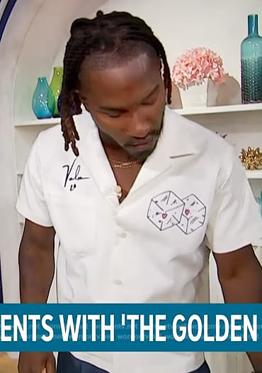 Scott’s white embroidered polo on Access Hollywood