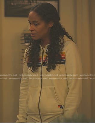 Shanelle’s rainbow striped hoodie and sweatpants on Reasonable Doubt
