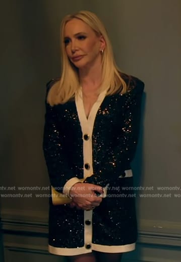 Shannon’s black contrast sequin mini dress on The Real Housewives of Orange County