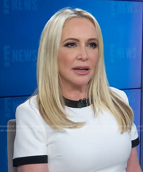 Shannon’s white contrast trim dress on E! News