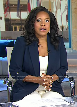 Sheinelle’s navy roll-up sleeve blazer on Today