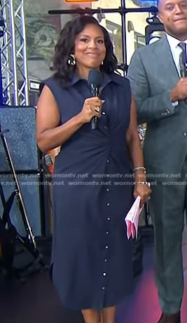 Sheinelle’s navy sleeveless shirtdress on Today