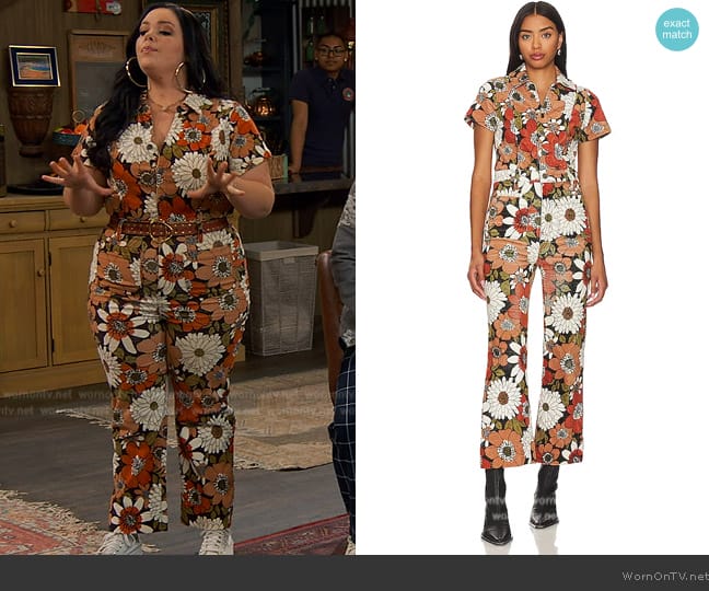 Show Me Your Mumu Cropped Everhart Jumpsuit worn by Lou Hockhauser (Miranda May) on Bunkd