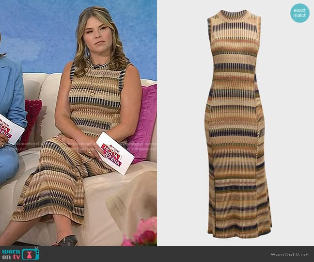 Simkhai Fairfax Sleeveless Stripe Knit Midi Dress in Army Green worn by Jenna Bush Hager on Today