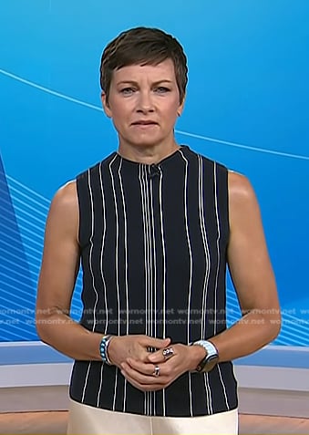 Stephanie’s black striped sleeveless top on Today