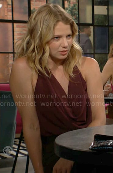 Summer’s brown cowl-neck top on The Young and the Restless