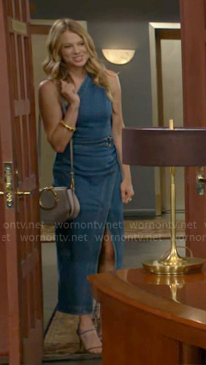 Summer’s denim one-shoulder dress on The Young and the Restless