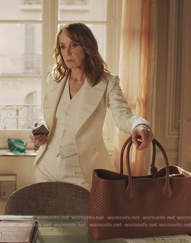 Sylvie’s brown leather tote on Emily in Paris