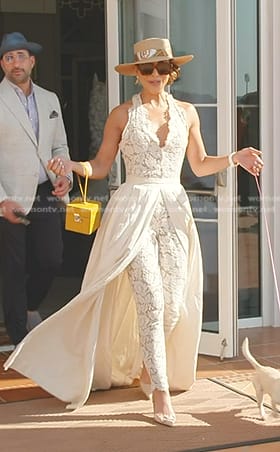 Taleen’s white lace halter neck jumpsuit on The Real Housewives of Dubai