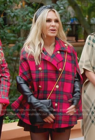 Tamra’s red plaid poncho cape on The Real Housewives of Orange County
