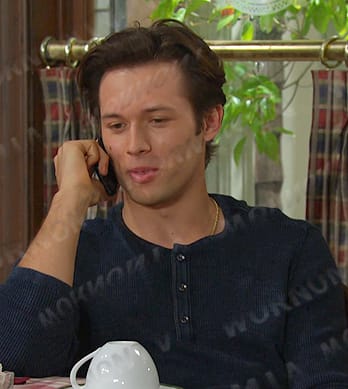Tate’s navy long sleeve henley shirt on Days of our Lives