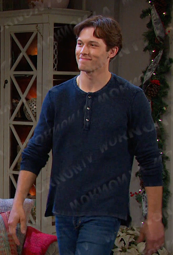 Tate’s navy long sleeve henley shirt on Days of our Lives