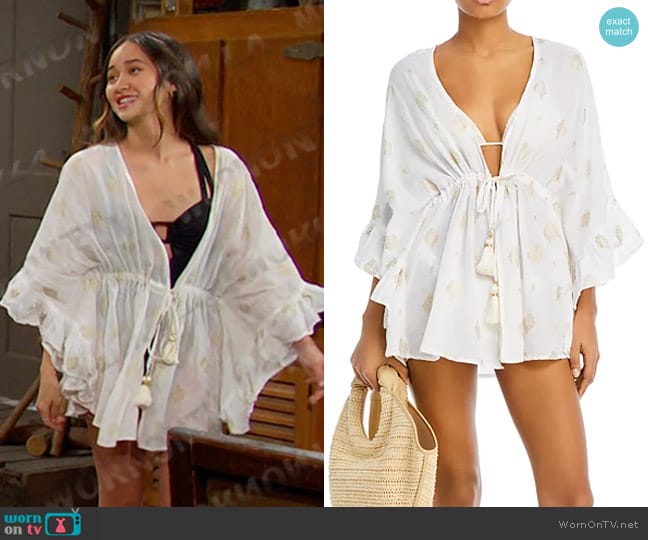 Aqua Kimono Swim Cover-Up worn by Sophia Choi (Madelyn Kientz) on Days of our Lives
