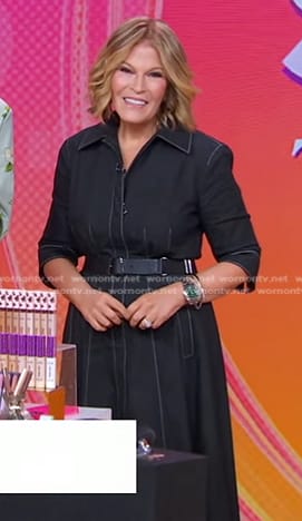 Tory’s black denim dress with white stitching on Good Morning America