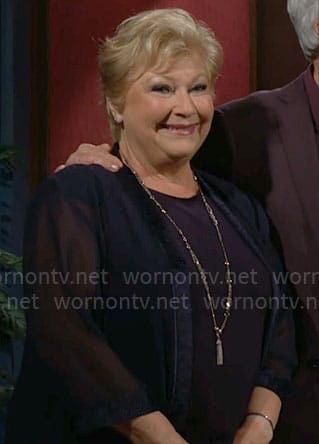 Traci’s sheer navy jacket on The Young and the Restless