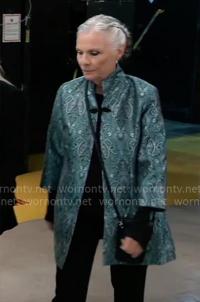 Tracy’s blue paisley print jacket on General Hospital