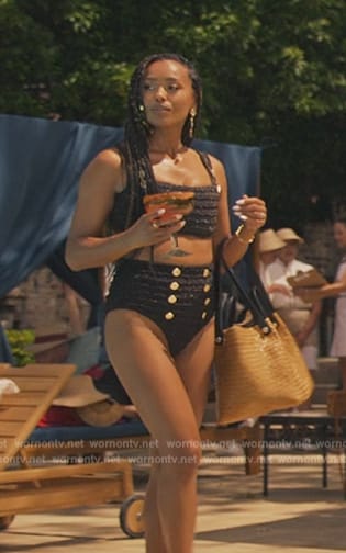 Tiana’s black smocked button detail bikini on Bel-Air