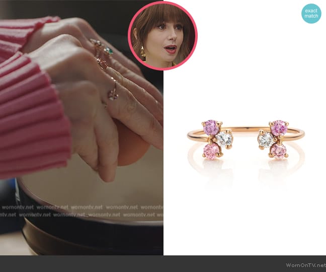 Nue Fine Jewelry Twin Heavenly Ring with Fancy Colored Diamonds worn by Emily Cooper (Lily Collins) on Emily in Paris
