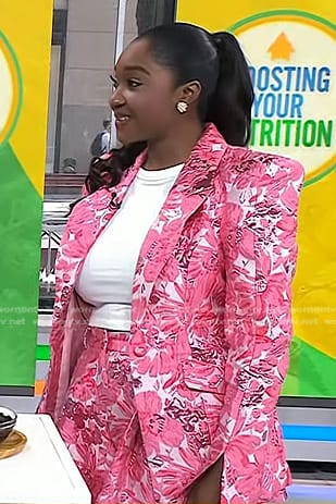 Valerie Agyeman’s pink floral blazer and shorts on Today