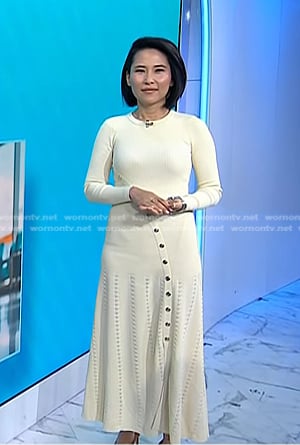 Vicky’s white ribbed button detail dress on Today