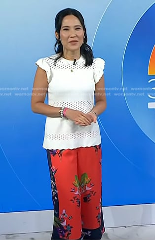 Vicky’s white eyelet top and floral pants on Today