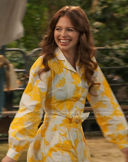 Victoria’s yellow floral print top and short set on Bunkd