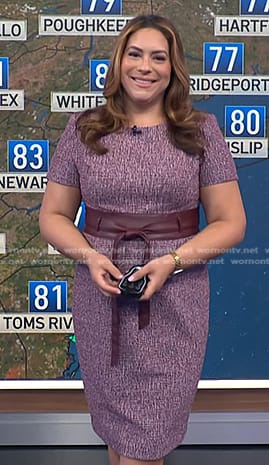 Violeta’s leather tie waist tweed dress on NBC News Daily