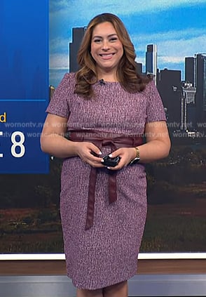 Violeta’s leather tie waist tweed dress on NBC News Daily