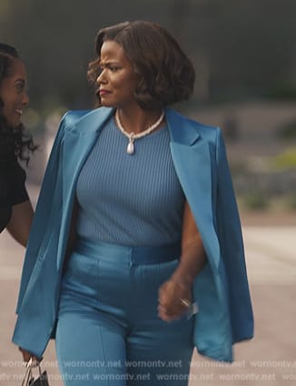 Viv’s blue satin blazer and pants on Bel-Air