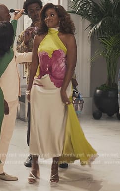 Viv’s floral satin maxi dress on Bel-Air