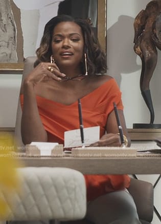Viv’s orange off shoulder top on Bel-Air