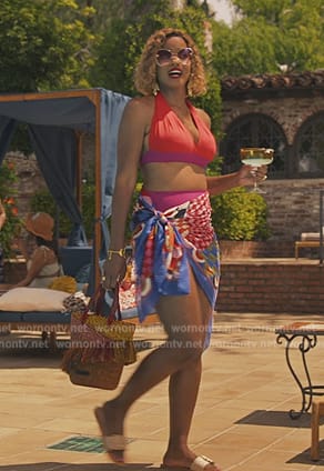 Viv’s printed sarong and bag on Bel-Air