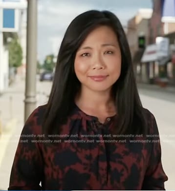 Weijia Jiang’s brown floral blouse on CBS Evening News