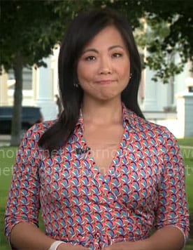 Weijia Jiang’s printed wrap dress on CBS Mornings