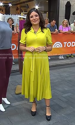 Adrianna’s yellow plated midi dress on Today
