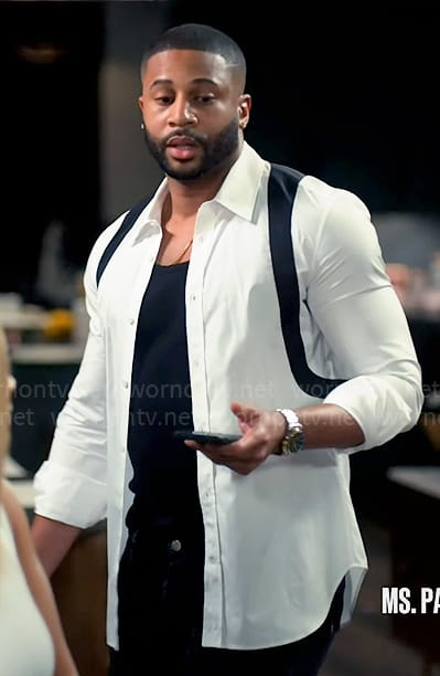 Zac’s white and black shirt on Tyler Perrys Sistas