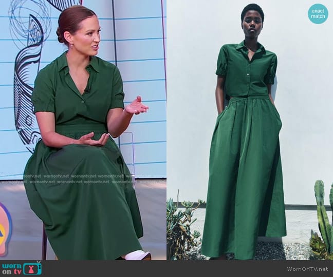 Zara Full Midi Skirt in Green worn by Carli Whitwell on Good Morning America