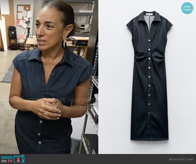 Zara Fitted Midi Shirtdress worn by Michelle Miller on CBS Mornings