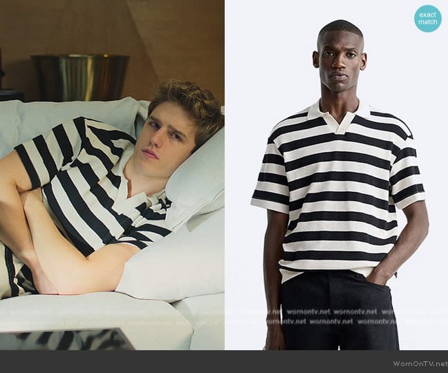 Zara Stripe Textured Polo Shirt worn by (Nuno Gallego) on Elite