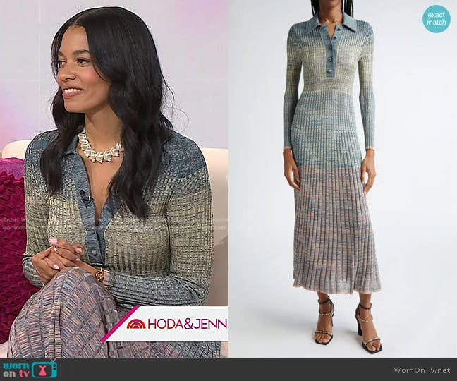 Zimmermann Illustration Mouline Polo Midi Dress in Teal Multi worn by Aurora James on Today