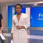 Zinhle’s white striped v-neck dress and sandals on NBC News Daily