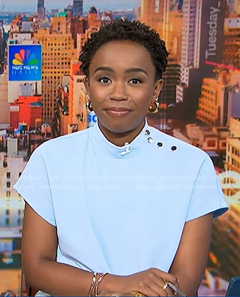 Zinhle’s blue button shoulder top on NBC News Daily