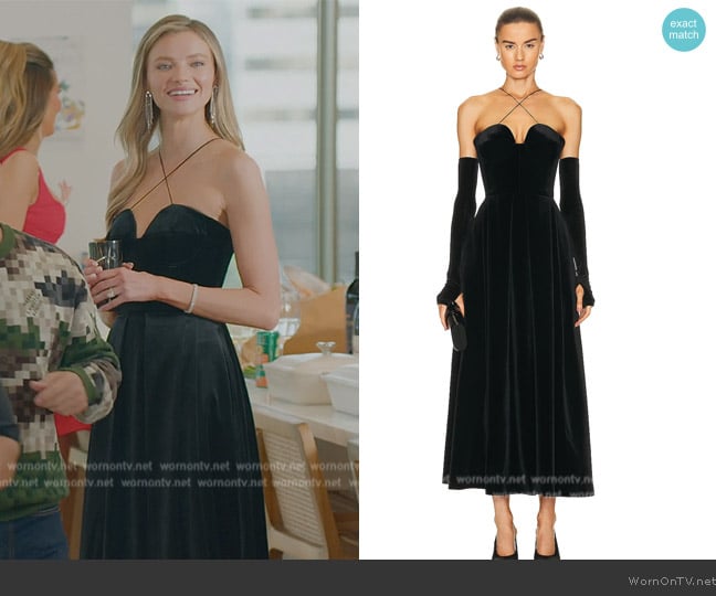Alex Perry Patten Velvet Sweetheart Teacup Glove Dress worn by Alanna Gold on Selling Sunset