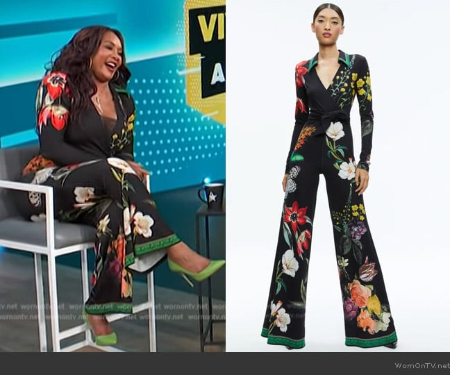 Alice + Olivia Melinda Wide Leg Wrap Jumpsuit worn by Vivica A. Fox on Access Hollywood