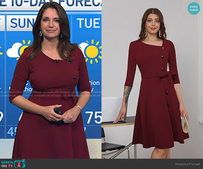 Asymmetrical Neck Button Front Belted Dress at Amazon worn by Maria Larosa on Today